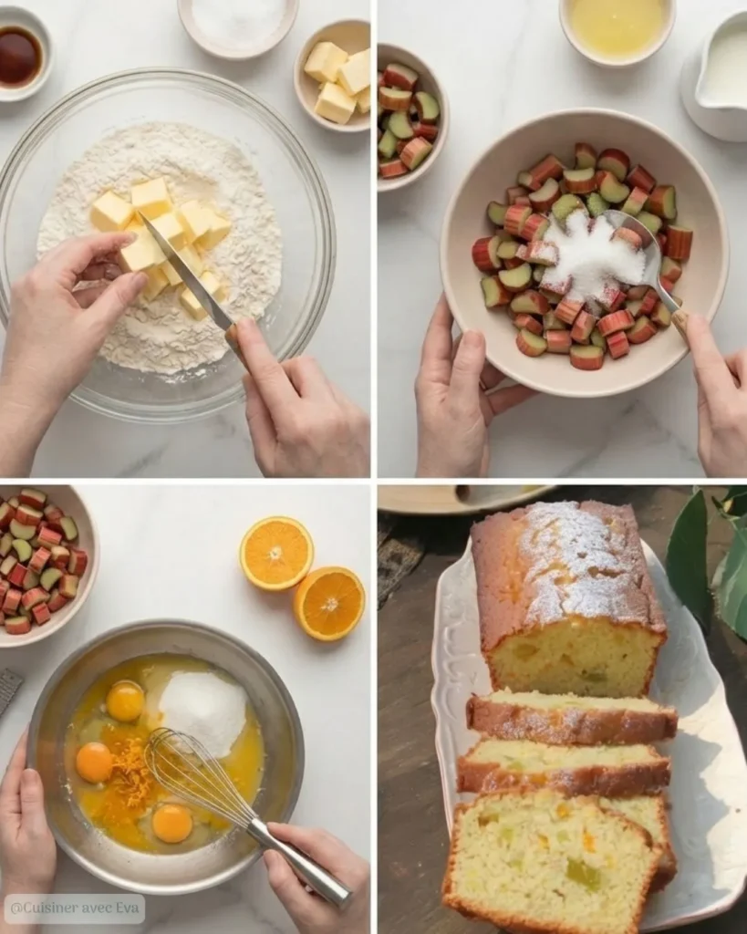 Préparation du cake orange rhubarbe