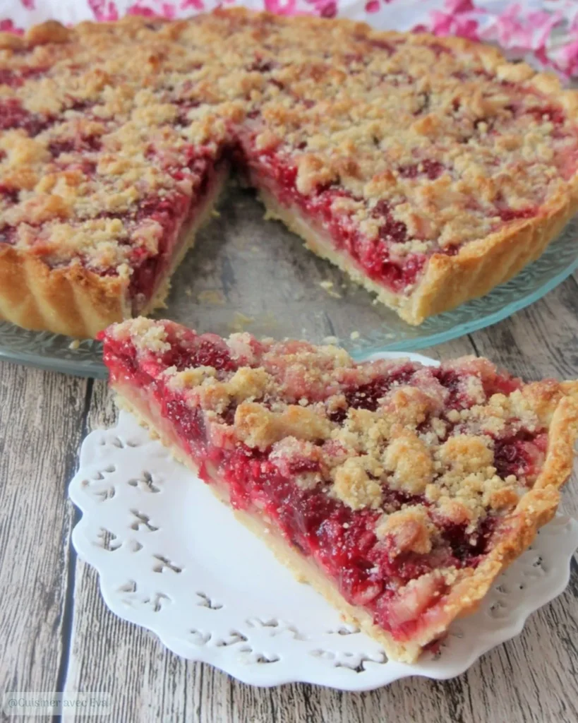 Tarte streusel rhubarbe framboise recette croustillante